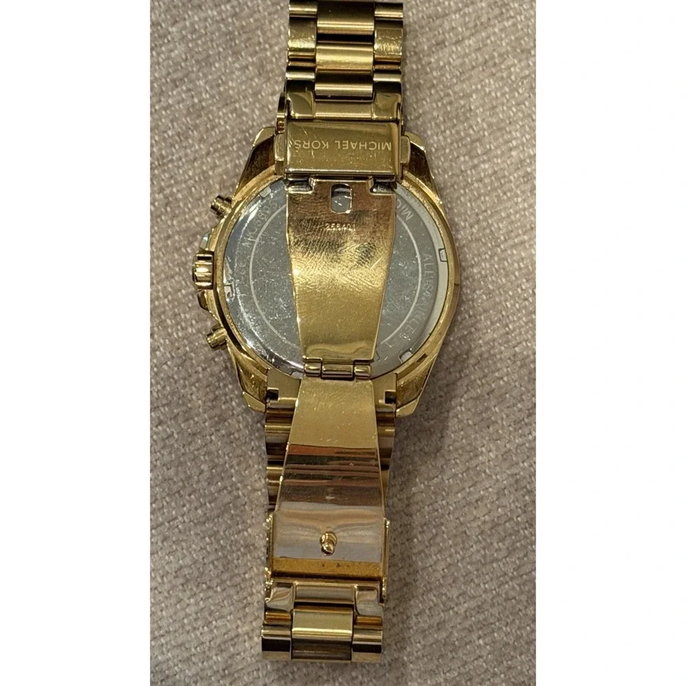 Michael‎ Kors MK5605 Gold Chronograph Watch Roman Dial w/ Box Needs Battery